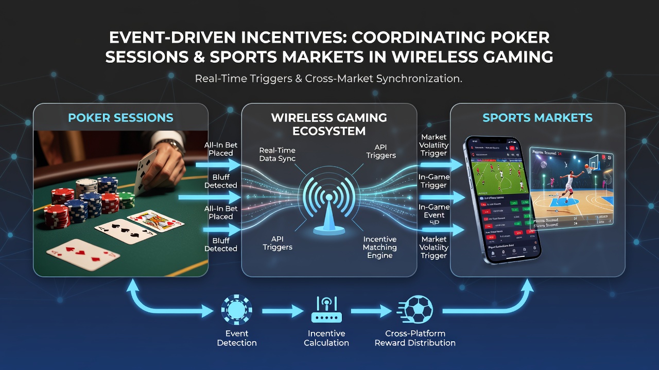 Mobile screen showing event-driven bonus activation between poker session and sports wager